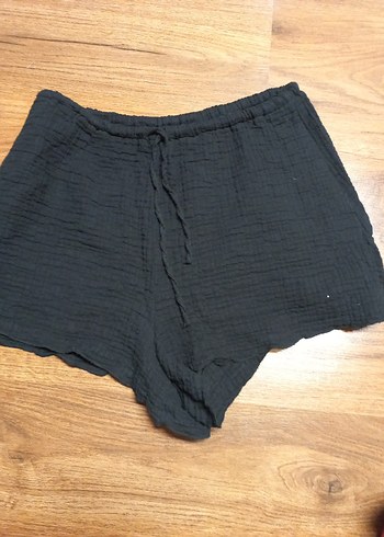 Kadın Siyah Keten Mini Şort - Görsel 2