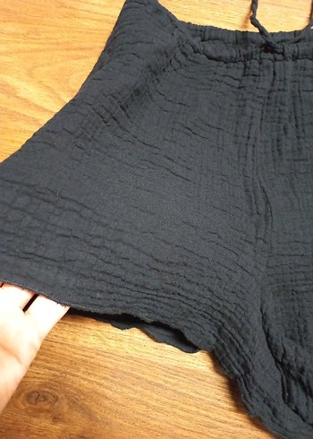 Kadın Siyah Keten Mini Şort - Görsel 5