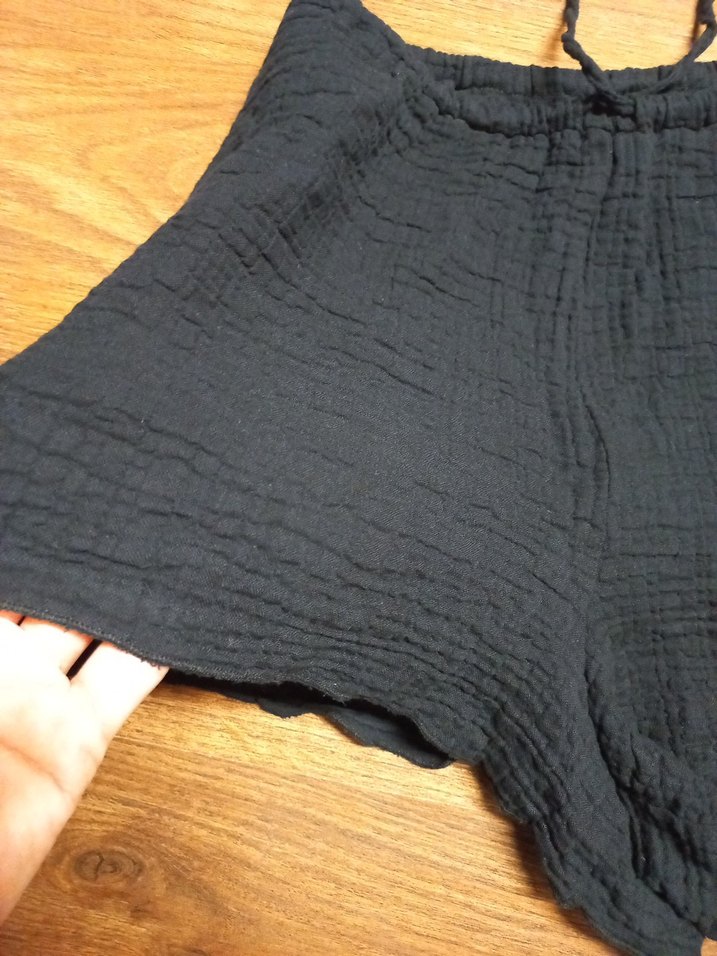 Kadın Siyah Keten Mini Şort - Görsel 5