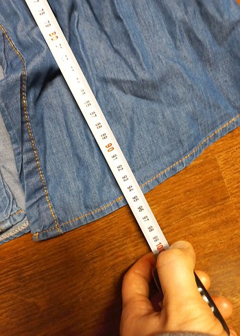 Kadın Uzun Denim Ceket Düğmeli Gri Mavi - Görsel 4