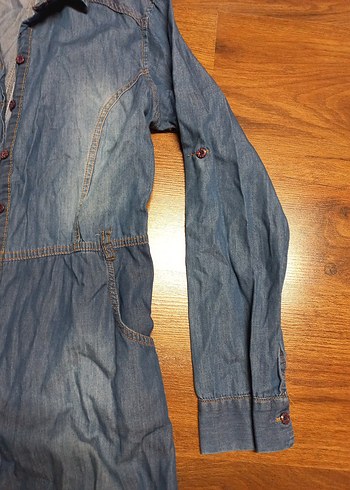 Kadın Uzun Denim Ceket Düğmeli Gri Mavi - Görsel 3