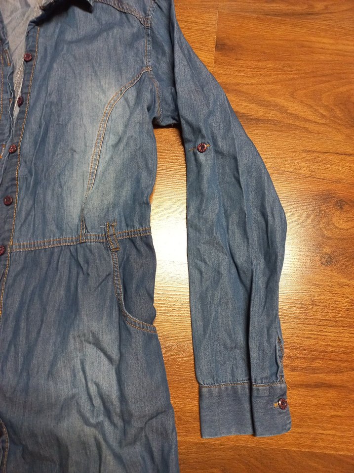 Kadın Uzun Denim Ceket Düğmeli Gri Mavi - Görsel 3