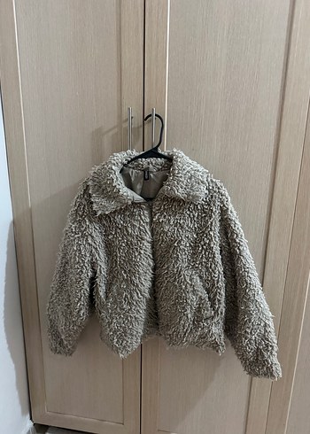 Bej Peluş Detaylı Kadın Midi Ceket - Görsel 3