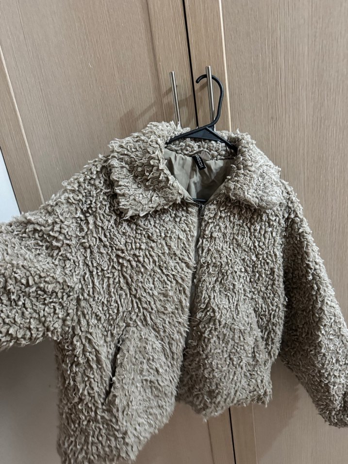 Bej Peluş Detaylı Kadın Midi Ceket - Görsel 4