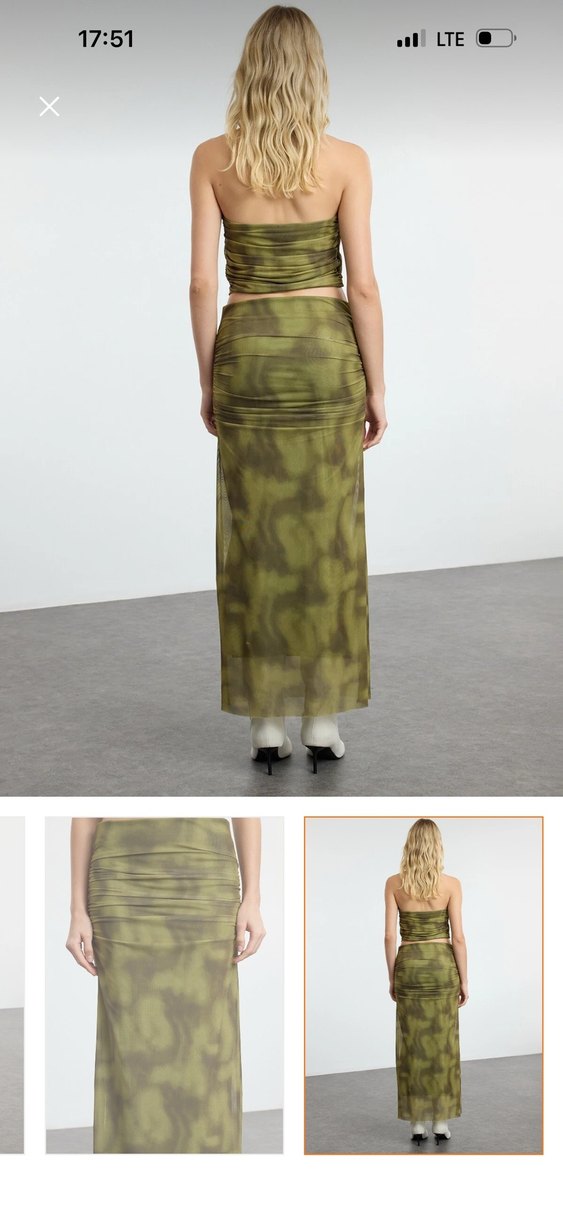 Bağlamalı Desenli Uzun  Etek - Görsel 3