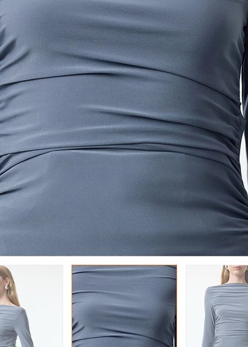 Gri Kadın Uzun Kollu Tekne Yaka Bluz - Görsel 2