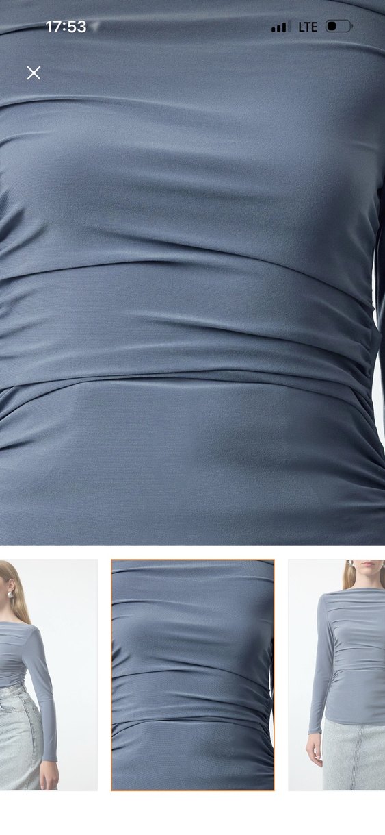 Gri Kadın Uzun Kollu Tekne Yaka Bluz - Görsel 2