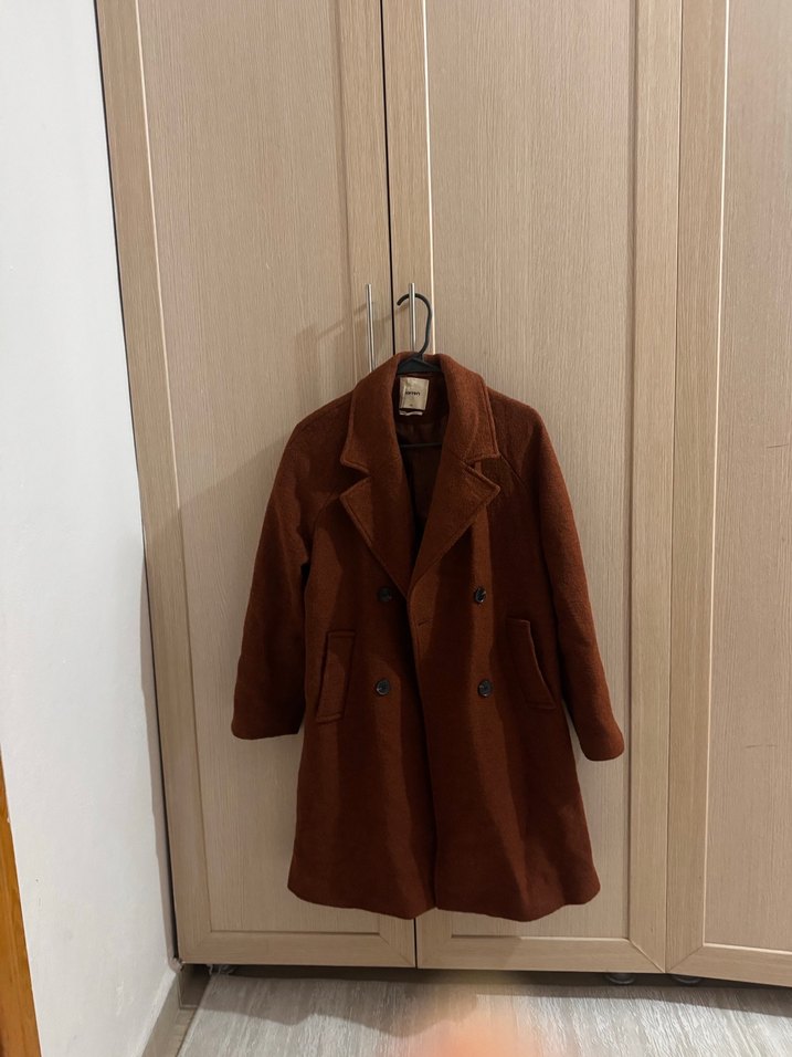 Kahverengi çift düğmeli kaban - Görsel 5