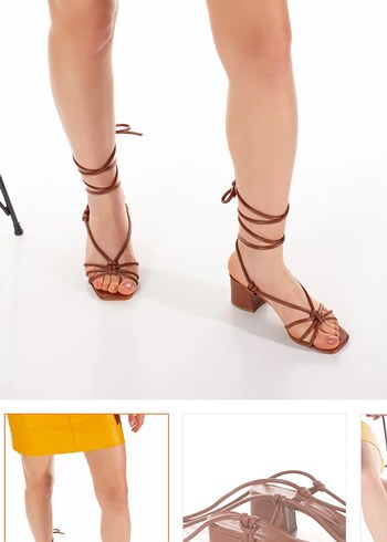 Kahve Deri Kadın Topuklu Sandalet - Görsel 3