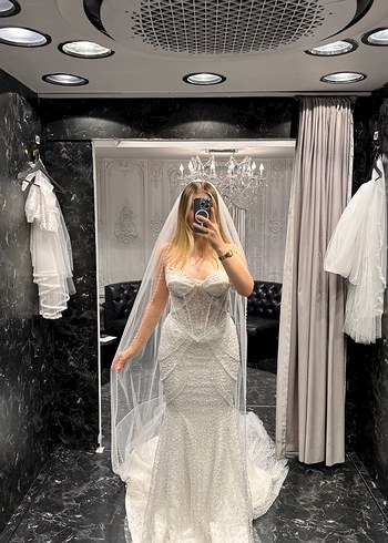 Müleyke Parla Serisi Balık Kesim Uzun Gelinlik 38 beden + Duvak - Görsel 2