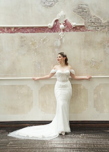 Müleyke Parla Serisi Balık Kesim Uzun Gelinlik 38 beden + Duvak - Görsel 4