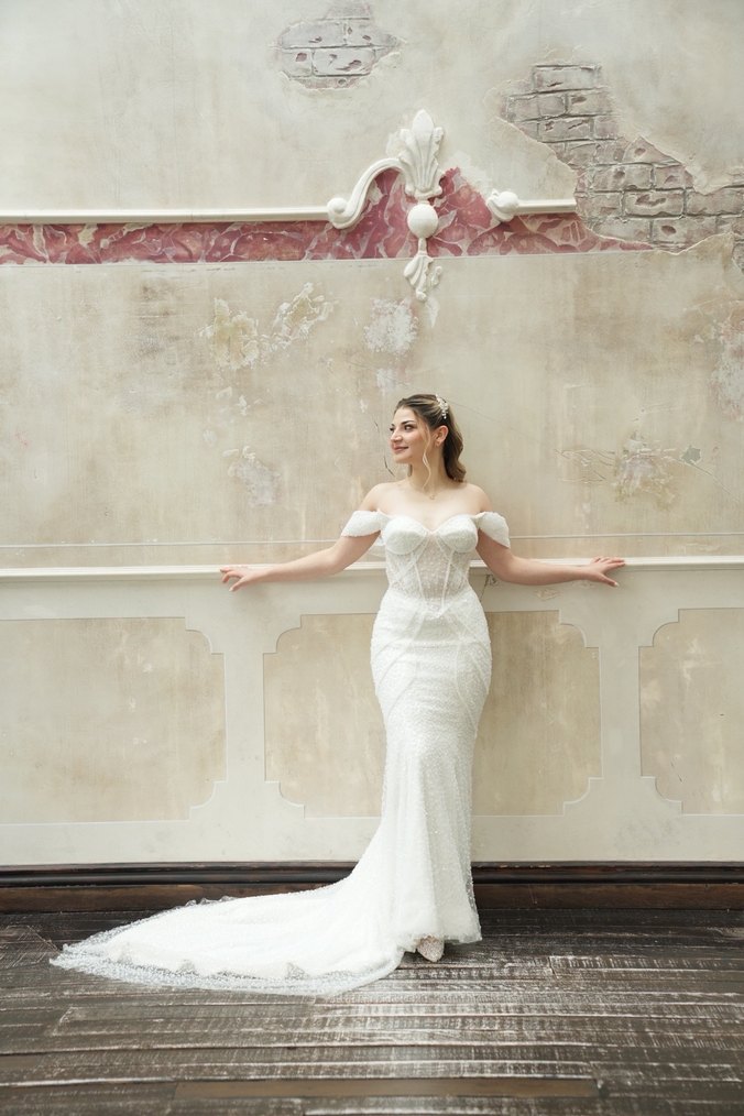 Müleyke Parla Serisi Balık Kesim Uzun Gelinlik 38 beden + Duvak - Görsel 4