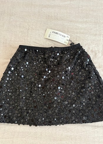34 Beden pullu payet Siyah Mini Etek