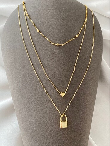 Diğer Gold Kilit Ve Kalp Charm Katmanlı Kolye