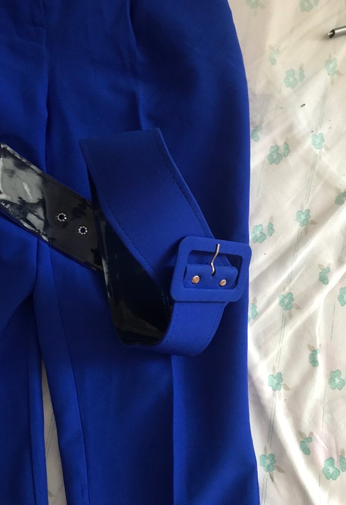 Kemerli Saks mavisi Kadın Kumaş Pantolon - Görsel 2