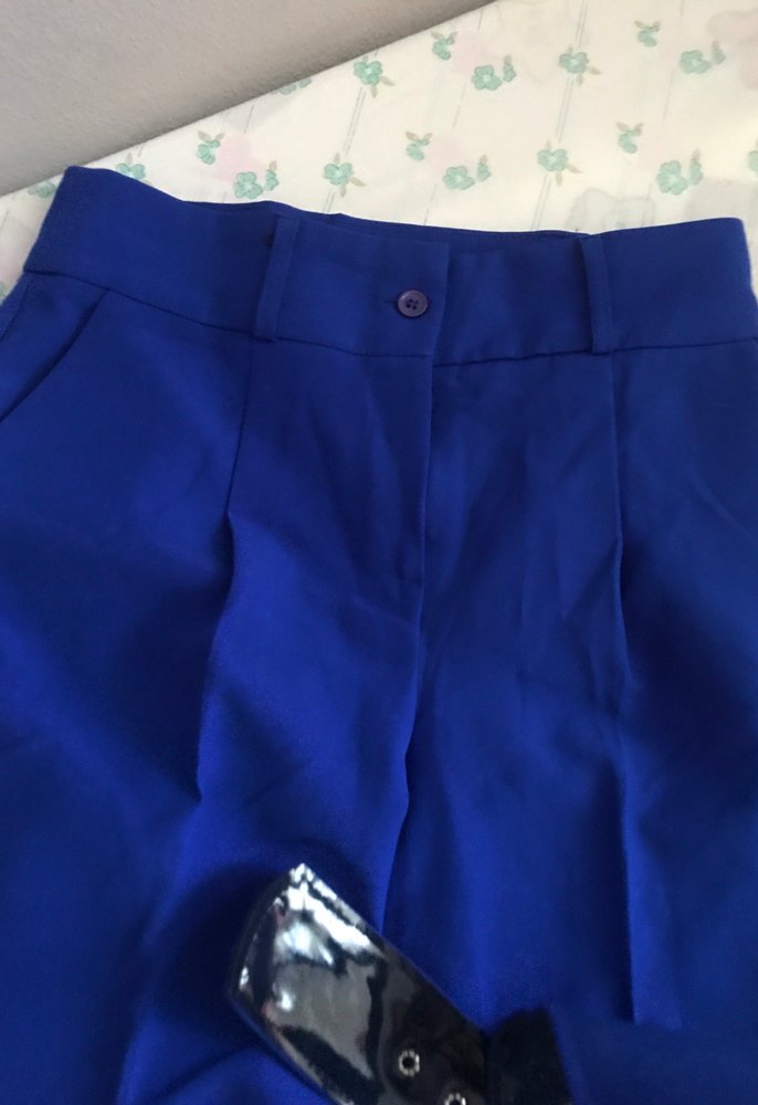 Kemerli Saks mavisi Kadın Kumaş Pantolon - Görsel 3