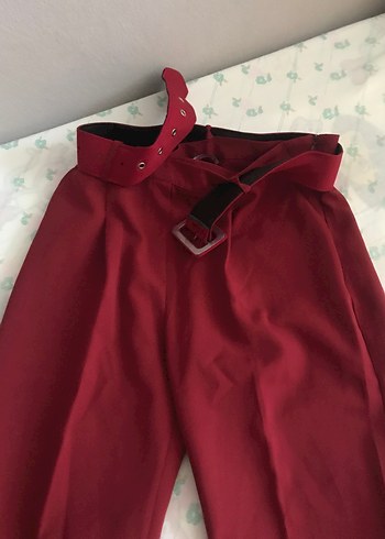 Bordo Düğmeli Midi Kadın Pantolon - Görsel 4