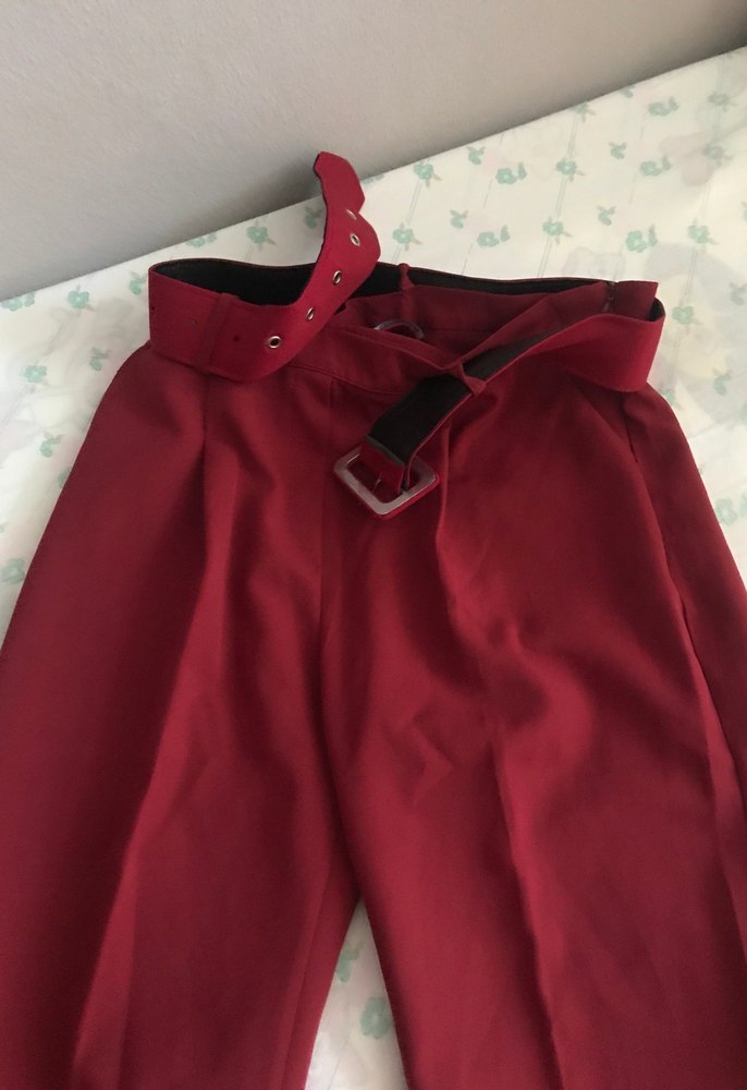 Bordo Düğmeli Midi Kadın Pantolon - Görsel 4