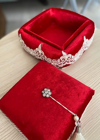 Kadife kırmızı kumaşla yapılmış dekoratif kutu - Görsel 5