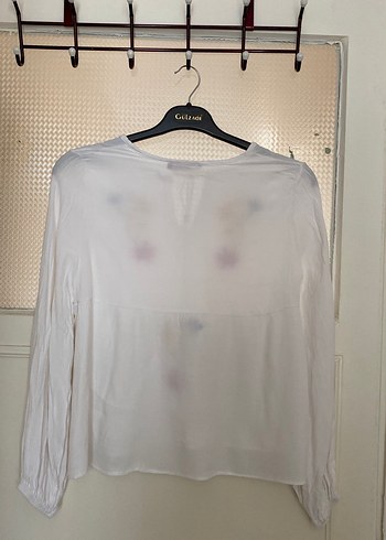 Nakışlı Beyaz Pamuklu Bohem Bluz - Görsel 2