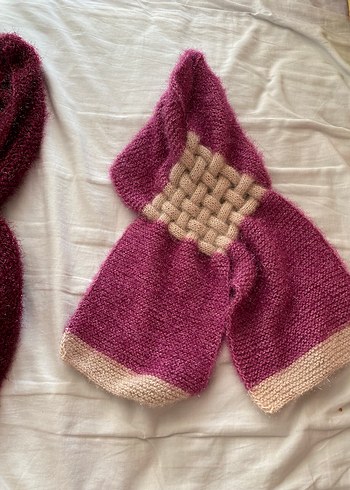 Bordo Bohem Örgü Çocuk Atkısı - Görsel 5