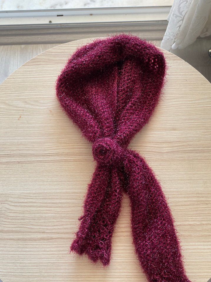 Bordo Bohem Örgü Çocuk Atkısı - Görsel 3