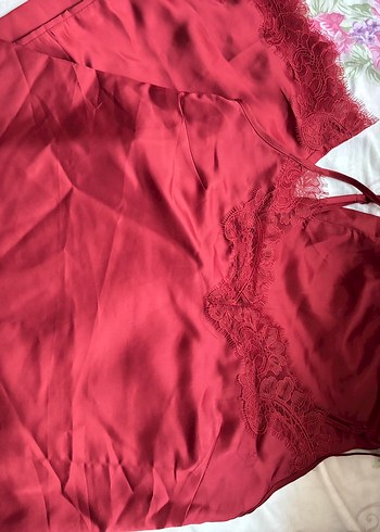 H&M Bordo Dantel Detaylı Bohem Kadın Pijama Takımı