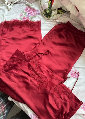 Bordo Dantel Detaylı Bohem Kadın Pijama Takımı