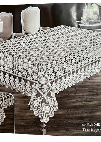 Nakışlı Beyaz Masa Örtüsü 160x220