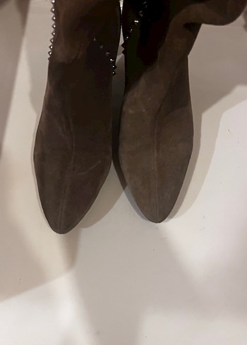Kahverengi Süet Topuklu Kadın Bot - Görsel 5