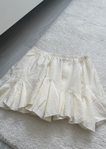 H&M Beyaz Fırfırlı Midi Keten Etek