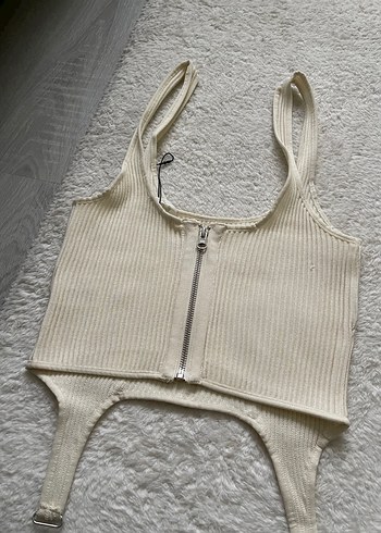 Zara Bej İnce Askılı Örme Mini Atlet