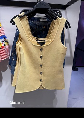 Zara Sarı Düğmeli Mini Denim Atlet