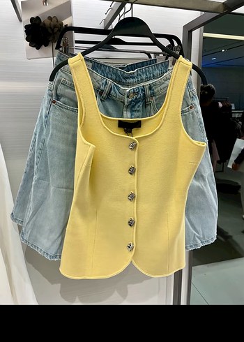 Sarı Düğmeli Mini Denim Atlet