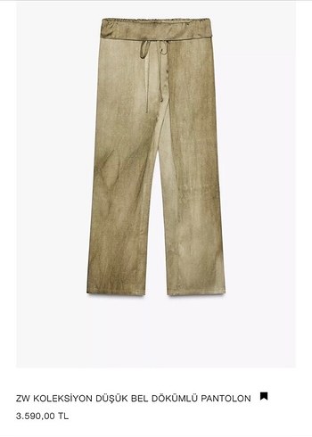 Bej Keten Düşük Bel Kemerli Pantolon