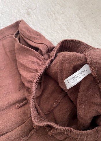 Stradivarius Kadın Kahverengi Keten Rahat Kesim Pantolon
