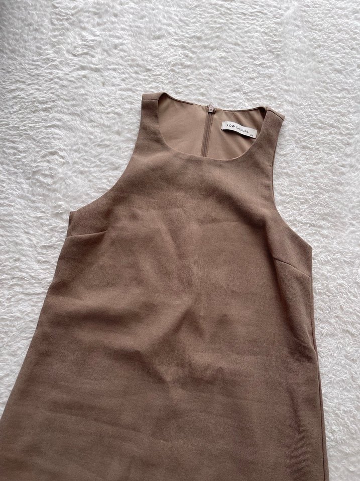 Bej Süet Midi Kolsuz Elbise - Görsel 2