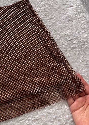 Kahverengi Parlak Yılan Desenli Midi Etek - Görsel 2