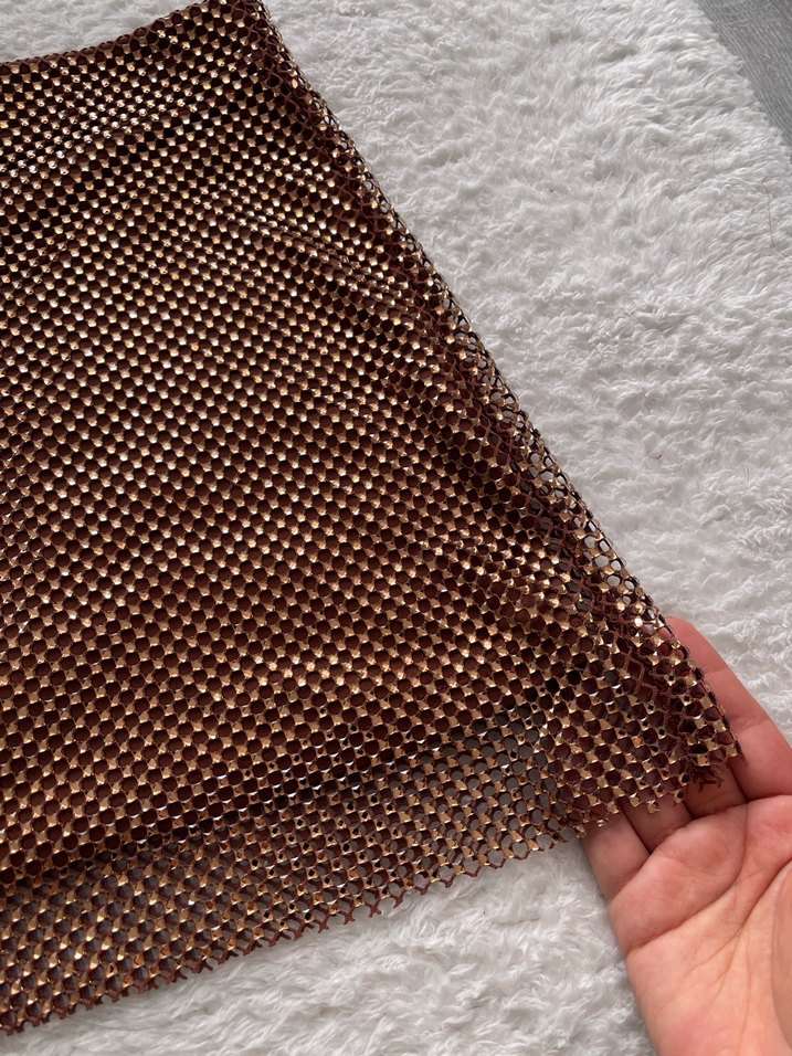 Kahverengi Parlak Yılan Desenli Midi Etek - Görsel 2