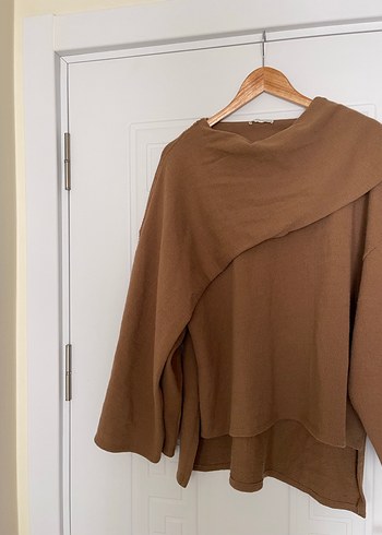 Kadın Bej Keten Uzun Kollu Salaş Süveter - Görsel 3