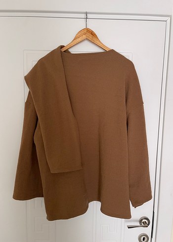 Kadın Bej Keten Uzun Kollu Salaş Süveter - Görsel 5