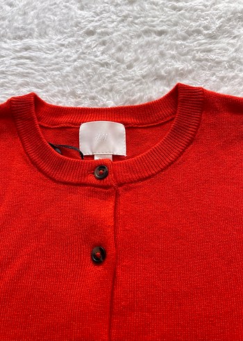 Düğmeli Kırmızı Kadın Yün Hırka - Görsel 2