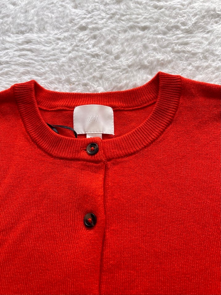 Düğmeli Kırmızı Kadın Yün Hırka - Görsel 2