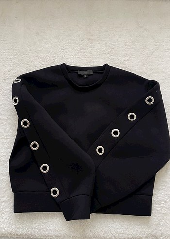Düğmeli Siyah Kadın Sweatshirt