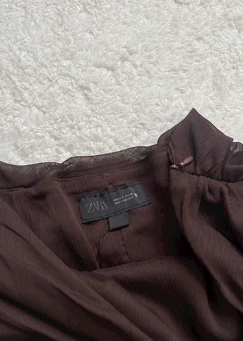Zara Drapeli Uzun Kahverengi Keten Etek
