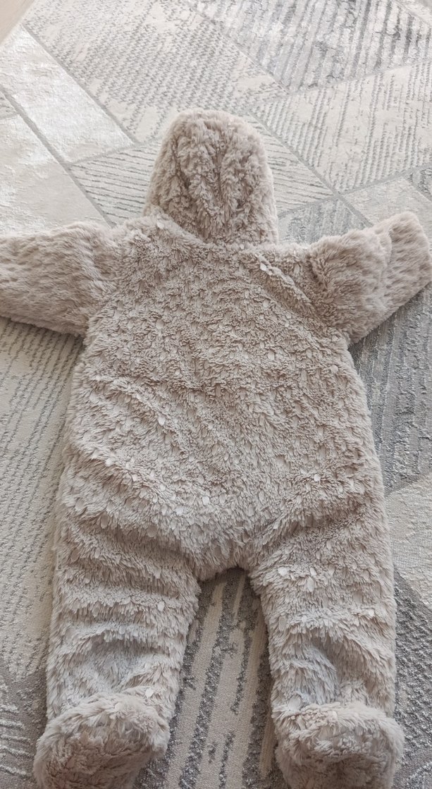 Gri Kürklü Bebek Kış Tulumu Nakışlı - Görsel 5