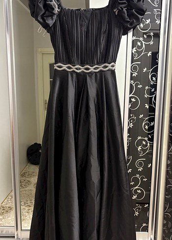 Abiye Siyah Pilili Uzun Gotik Abiye Elbise