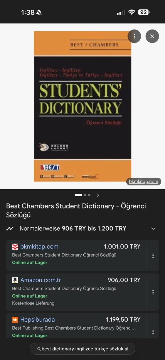 BEST Chambers Öğrenci Sözlüğü İngilizce-Türkçe - Görsel 2