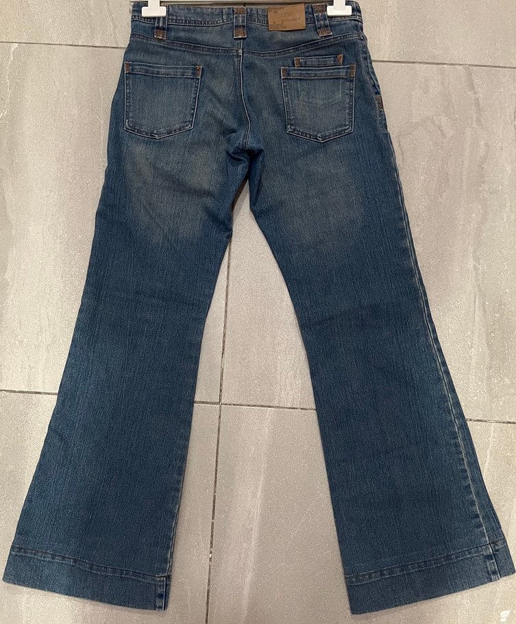 Vintage Mavi Kot Pantolon Düşük bel İspanyol paça - Görsel 2