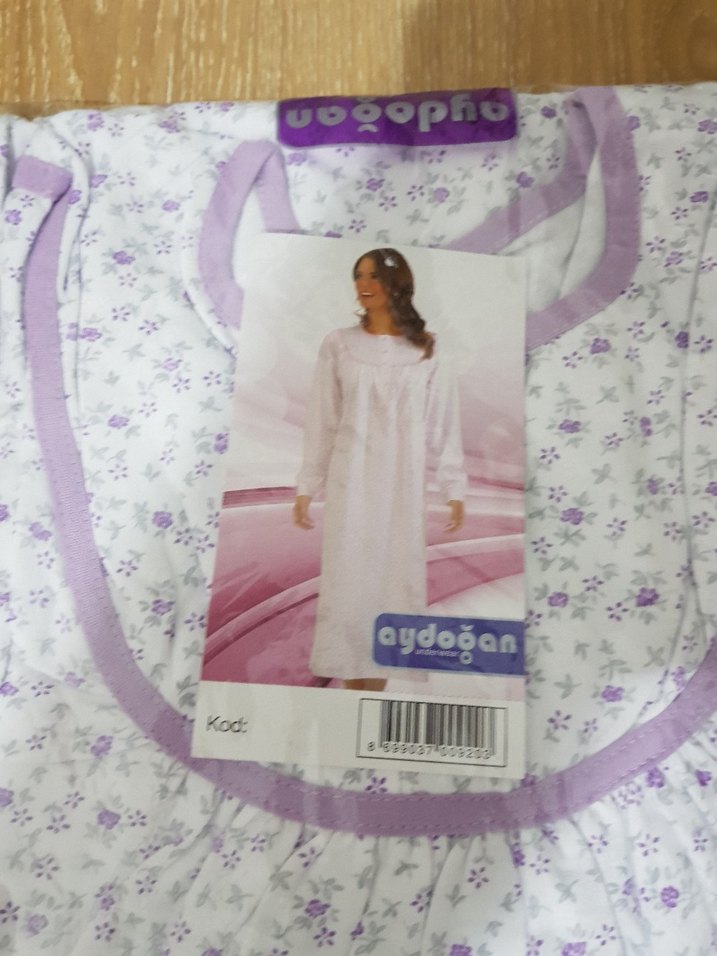 Mor Çiçek Desenli Uzun Kollu Kadın Gecelik - Görsel 2